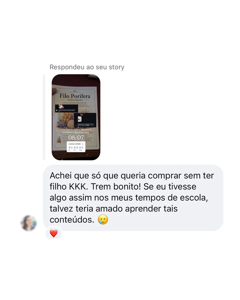 Seguidora responde ao story: “Achei que só que queria comprar sem ter filho kkk. Trem bonito! Se eu tivesse algo assim nos meus tempos de escola, talvez teria amado aprender tais conteúdos.”